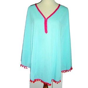 IHOT TURQUOISE BLUE KAFTAN COVER UP TOP L NEW